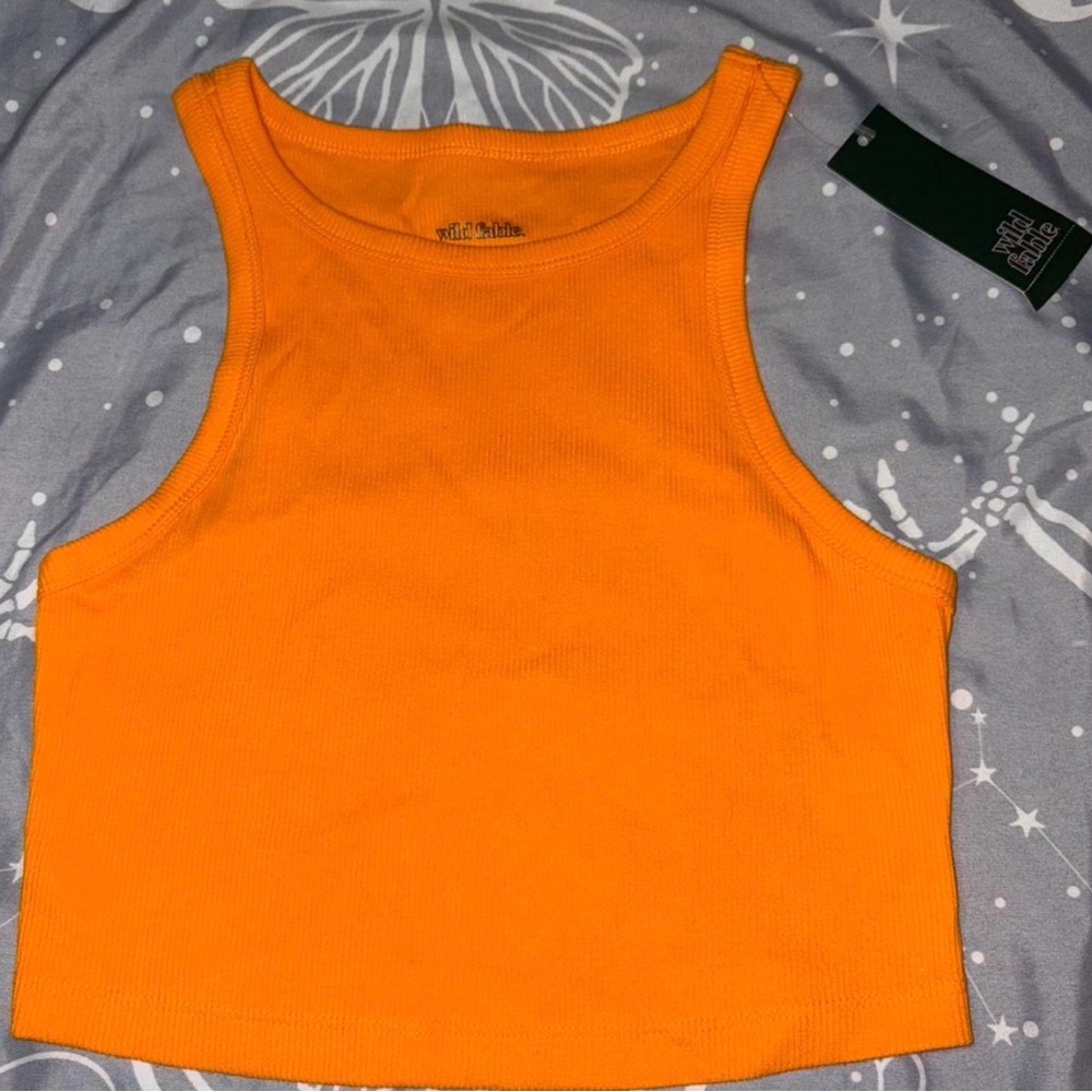 Neon Orange Ribbed Tank Crop Top - Wild Fable